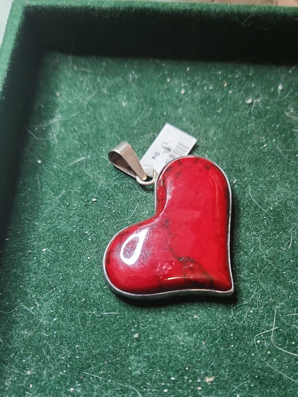 Sterling Silver Dyed Red Howlite Heart Pendant - Vintage NWT